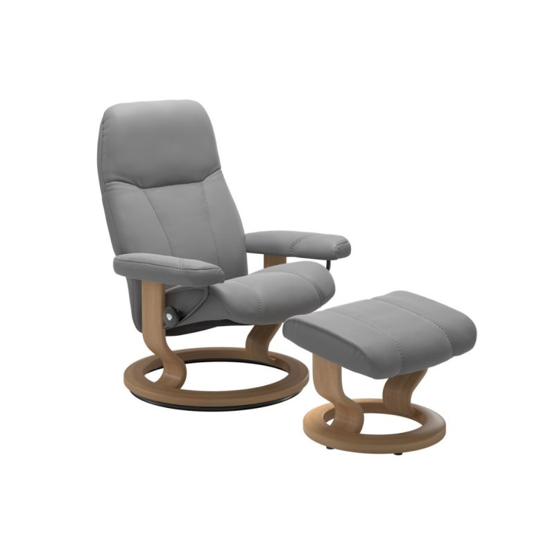 Stressless Quickship | Consul Classic Recliner Chair and Footstool | Leather