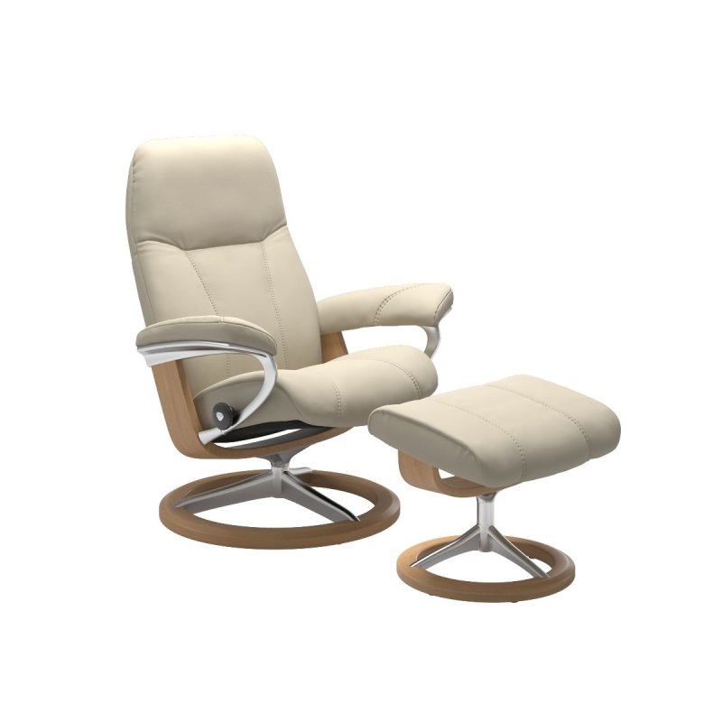 Stressless Quickship | Consul Signature Recliner Chair and Footstool | Leather
